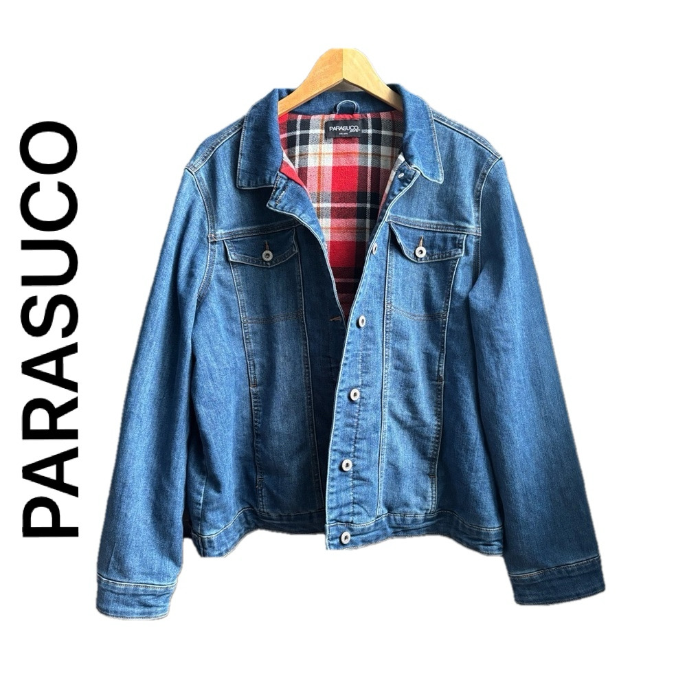 Parasuco Women Vintage Denim Jean Jacket With Plaid Lining Large